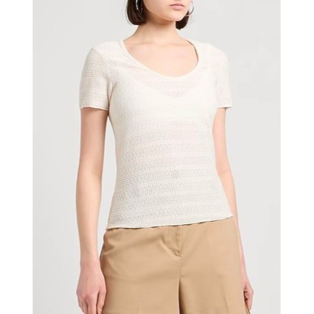 Rag & Bone Julia Textured Scoop Neck T-Shirt Ivory Size Medium